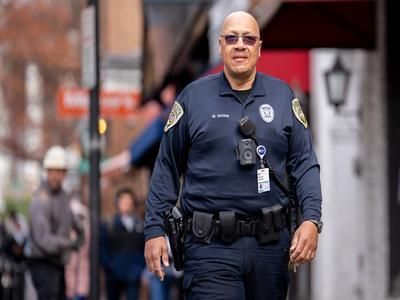 Officer Goode walks the Corner